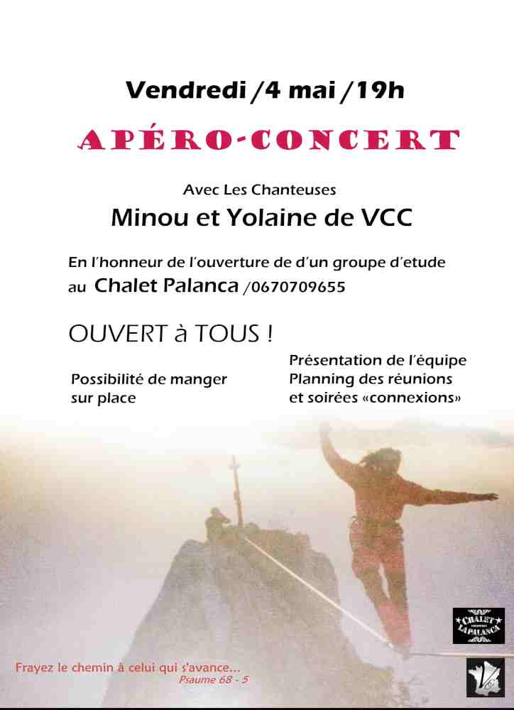 Apéro concert gratuit Lifegroup chalet palance 4 mai 2018